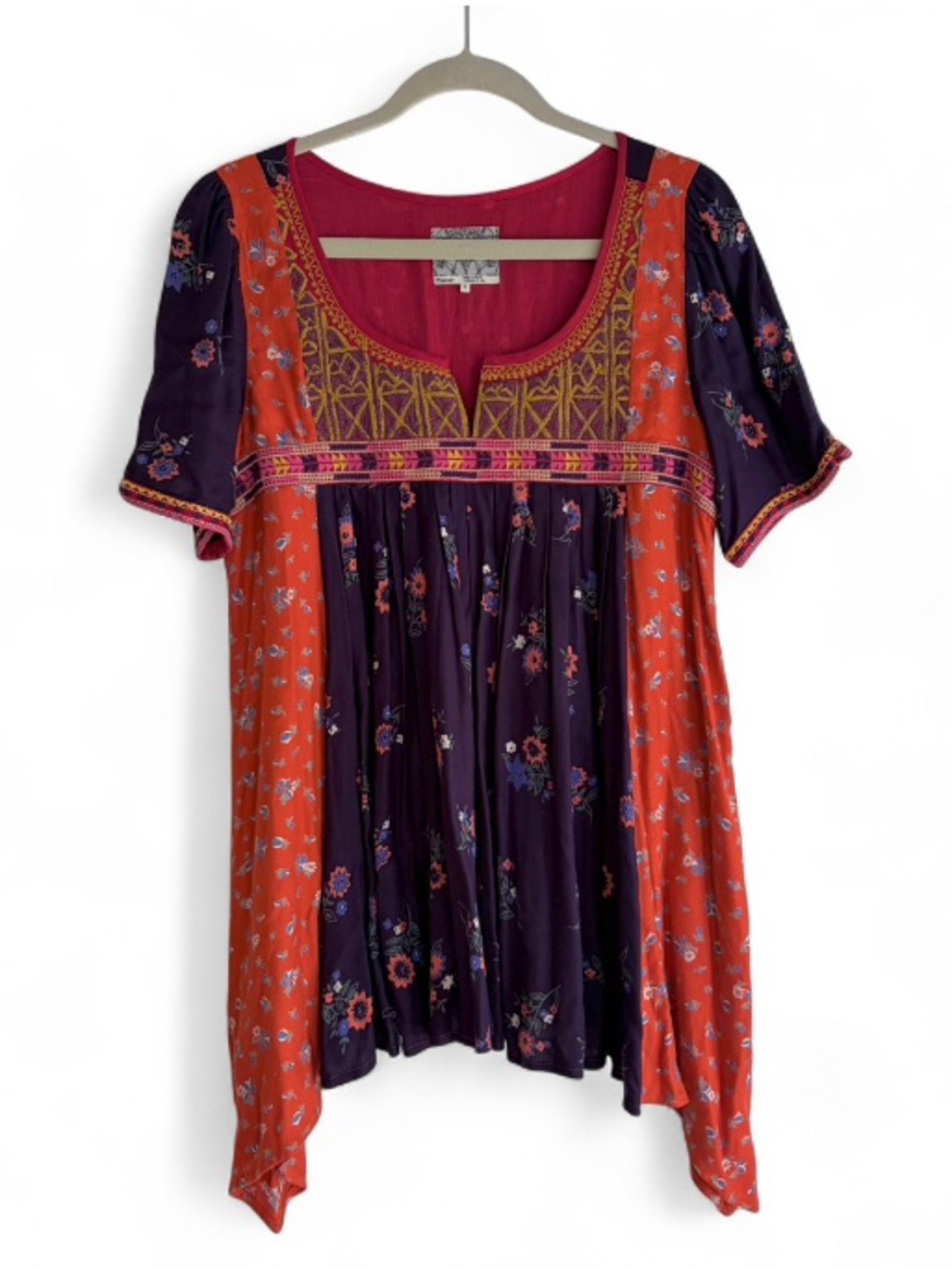 Anthropologie Floreat Embroidered Floral Short Sleeve Boho Blouse Size 8
